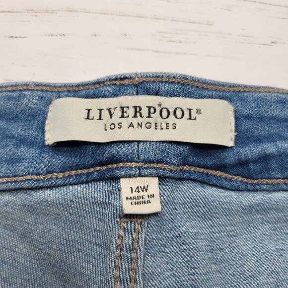 Liverpool Stride High Rise Wide Leg Jeans Cut Raw Hem Medium Weir Canyon Wash 14 - Picture 10 of 12